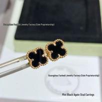 V Gold High Version Mini Four-Leaf Clover Stud Earrings with Red Agate and Mother-of-Pearl Inlay, CNC Precision Carved Jewelry beige