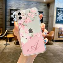 Clear Case For Apple iPhone 14 11 13 12 Pro 7 8 Plus XR X XS Max 6 6S 13Pro Phone Cover Flower Letter Pink A B C Fashion Initial iPhone SE 2022 white