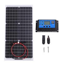 30W 18V Solar Panel Kit with 10A Controller Portable High Efficiency Monocrystalline Power Charger black