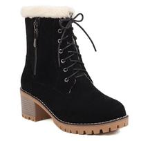 Women's Ankle Boots Winter Warm Fur Snow Boot Shoes Lace-up Low Heels Black Brown Party Footwear Shoes Large Size Comfortable 39 kupranugaris