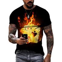 Summer Round Neck Poker Cards Graphic 3D Print Top Fashionable Casual Funny Short Sleeved Men's T-shirts 5XL gray