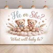 Blue/Pink Teddy Bear Backdrop with Pampas Grass for Gender Reveal Party 70.9x43.3inch/180*110cm beige