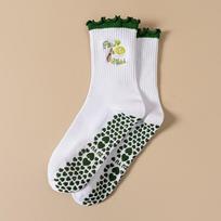 Fashion Non-Slip Grip Pilates Socks Breathable High-elastic Yoga Socks Sweat-absorbent Ruffled Edge Floor Socks for Women One Size žalia