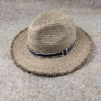 Straw hat raw edge outdoor sunshade beach sun protection raffia flat brim straw hat panama elegance women's hat large head circumference adjustable within 58-59cm pilka spalva