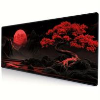 Red Moon Landscape Style Mouse Pad with Locked Edges Durable Washable Extra Large NonSlip Mat for Keyboard and Mouse 800x400x2mm black