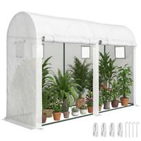 Garden Greenhouse, Small Balcony Greenhouse in PE Tarpaulin Steel Frame, Roll-Up Doors and Windows 300 x 100 x 200 cm White 300 x 100 x 200 cm