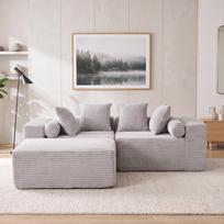 Modulinis kampas su L formos poilsio kėde, svetainės, miegamojo minkšta pagalvėlių sofa - nereikia montuoti - veliūro audinys(Pilka) 266 x 110 x 60.01 cm pilka