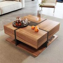 Coffee Table, Table with 4 Drawers, Unique Color Coordination and Line Design, Storage Below. 78*78*36cm 78 x 78 x 36 cm natūrali
