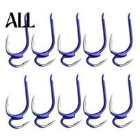 Saltwater Fishing Hook 10Pcs Metal Classic Double Hooks, High Carbon Steel Hooks with Anti-rust Barbs, Sharp Open Shank Anti-Escape for Freshwater 5 karališkos mėlynos spalvos