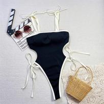 Ribbed Strappy Mini Micro Thong Women Swimwear One Piece Swimsuit Female High Cut Leg Padded Bather Bathing Suit Swim L juoda