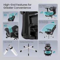 SONGMICS Ergonomic Office Chair, Office Chair with Double Backrest, 3D Headrest, Lumbar Support, 4D Armrests, for Home Office, up to 150 kg juoda
