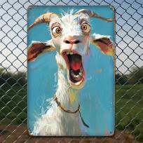 Goat Funny Expression Metal Wall Art Sign Durable Wrought Iron Decoration  Iron Material Room Decor 20x30cm（7.8x11.8inch） black