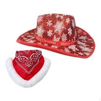 Christmas Cowboy Hat Santa Claus Western Comfortable Women Men with Bandana Xmas Cowgirl for Style A brown