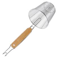 Tvirtas nerūdijančio plieno makaronų sietelis su ergonomiška medine rankena, tinklinis makaronų kiaurasamtis spagečiams, koldūnams, makaronams 32.8X9.8X9.8CM gray