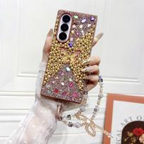 Blizganti drugelio grandinėlės apyrankės telefono dėklas, skirtas Samsung Galaxy Z Fold 7 6 5 4, apsauginis dėklas su dirželiu Galaxy Z Fold7 pilka