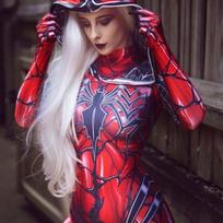 Kostiumas Vorų Moterims Baltas ir Raudonas Moteriškas Gwen Vorų Moterų Cosplay Glaudžiai priglundantis Kombinezonas Helovino Pasirodymo Kostiumas 180-190 balta