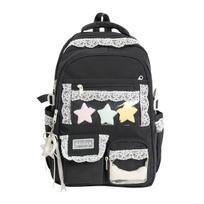 Schoolbag new transparent lace exquisite girl backpack primary and secondary school students class backpack travel sweet schoolbag with star bone and pendant juoda