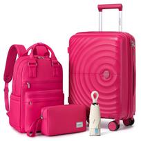 Lightweight Luggage Sets 3 Pieces Carry On Luggage Expandable PP 20 inch Suitcases with Wheels Rose Red 37 x 24 x 57 cm