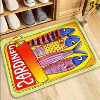Sardine Can Doormat Hand-Painted Fish Design with  SARDINES  Text, Playful Kitchen-Themed Floor Mat for Entryway and Living Room 60cm x 90cm