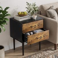 Retro Nightstand with Two Drawers, Industrial Side Table, for Bedroom, Hallway, Living Room and Children's Room, Vintage Brown, 51x38x66cm, 1 Piece 51 x 38 x 66 cm