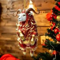 Artificial Rhinestone Goat Hanging Ornament 2D Flat Acrylic Pendant for Christmas Tree Decor Car Accessory Holiday Gift 8 brown