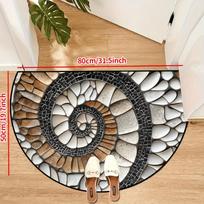 1Pcs Spiral Pebble Mosaic Pattern Semi Circle Welcome Doormat Non Slip for Outdoor Patio Porch Kitchen Bathroom Entryway Floor 40X60CM beige