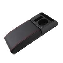 Black Pu Leather Car Center Console Armrest Box Cushion Pad Cup Holder Red Line black