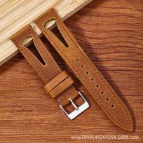 Crazy Horse Leather Strap Is Suitable For/20Mm/21Mm Punched, Breathable, Soft And Quick-Release Models. 24MM tamsiai ruda spalva