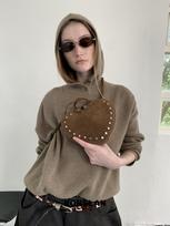 Crossbody Bag Suede Heart-shaped Single-shoulder Rivet Design Retro Fashionable All-matching Solid Simple Personality ruda