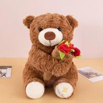 Romantic Rose Bear Plush Toy Detachable Floral Blanket Bear Wear Rose Hat Cartoon Holding Flowers Bear Doll Home Decor 25cm brown
