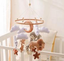 Safari Animal Stuffed Baby Mobile Nursery Crib 0-24 Months Nonwoven Felt Soft Toys Baby Room Decor Baby Shower Gift Cot beige