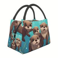 Otter Print Insulated Lunch Bag Reusable Cooler Tote Durable Polyester Picnic School Office Handbag for Kids and Adults One Size blue