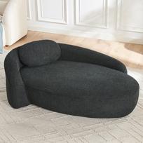 Minimalist teddy fleece sofa with rounded design, soft padded couch with cushions, versatile for living room, bedroom and studio, Black juoda