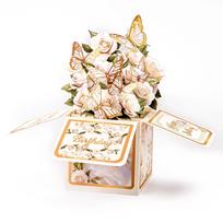 3D White Butterfly Rose Pop-Up Card, Creative Birthday Gift Box & Greeting Card with Envelope beige