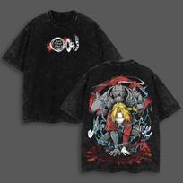 Hot Sale Fullmetal Alchemist Edward Alphonse Manga Graphic Print T-shirt Men Women Retro Washed O-neck Cotton Harajuku Short Sleeve Summer New Tee L black