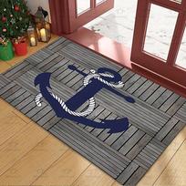 VIKAMA Nautical Anchor Door Mat, Navy Blue Anchor Rope Print Non-Slip Washable Rug, Coastal Home Decor Rug 40cm x 60cm gray