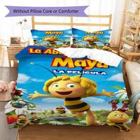 Maya The Bee Movie Flower Meadow Cartoon Print 3‑Pieces Duvet Cover Set Anime Bedding Without Pillow Core or Comforter 135x200cm blue