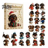 Dog Lover Gifts 2026 Dachshund Advent Calendar, 24 Days Christmas Collectible Set, Pcs Winter Holiday Party Favors 2D Acrylic Figures Countdown A black