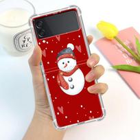 Luxury Case For Samsung Galaxy Z Flip 3 4 5G Funda Z Flip3 Clear PC Hard Shockproof Back Phone Shell Cartoon Snowman Christmas Samsung Z Flip 4 beige