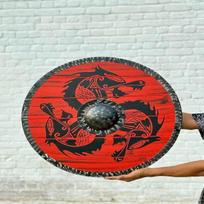 Viking Red Dragon Shield Handmade Wooden Norse LARP Cosplay Prop red