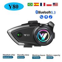 Y80 Motociklo šalmas Bluetooth ausinė Belaidė V5.3 Laisvų rankų skambutis Muzika Ausinė motociklininkams Moto GPS Vandeniui atsparios ausinės black