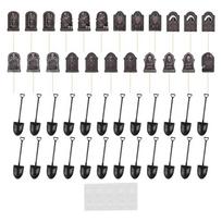 48 vnt. Helovino keksiukų papuošimai Kapinės Kapavietės Viršūnės Su Mini Kastuvėliais Šaukšteliais Vakarėlio Desertų Kepimo Reikmenims 1 black