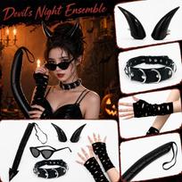 Halloween Devil Costume Set with Accessories -, Glasses, Collar, Gloves, Tail for Adults One Size juoda