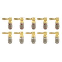 Nakamichi Fanlock Excel Series paauksuoti 24k auksu stačiakampiai bananiniai kištukai, 10awg - 18awg, 4 mm storio, skirti garsiakalbių stiprintuvui, Hi-fi namų kino garso kabelio greita jungtis, 10 vnt. (5 poros)