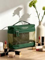 LOCCITANE Green Mesh Travel Cosmetic Bag with Handle, Large Capacity Zipper Makeup Pouch, Portable Toiletry Storage Organizer for Women žalia