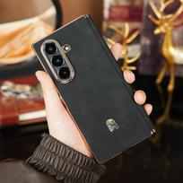 Aukščiausios kokybės odinis dėklas Galaxy Z Fold7 Fold8 Ultra Atsparus smūgiams Pilnas apsaugos su aukso apvadu Magnetinis vyris Verslo Samsung W25 beige