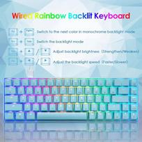 60% mechaninė žaidimų klaviatūra, blue switch, mini 68 klavišų laidinė type c, 18 apšvietimo efektų + 6400dpi lengva optinė Rgb pelė honeycomb mouse + didelis pelės kilimėlis - mėlyna