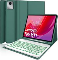 Winchking klaviatūros dėklas, skirtas Lenovo Tab M11 11 colių 2024 m. klaviatūrai, skirta Lenovo Tab M11 planšetiniam kompiuteriui, magnetinė nuimama klaviatūra su Qwertz išdėstymu (tamsiai žalias apšvietimas)