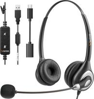 Wantek Usb ausinės su mikrofonu ir triukšmo slopinimu, Pc ausinės nešiojamam kompiuteriui verslui Skype Uc Lync Softphone skambučių centrui biuro seminarams, ausinės su mikrofonu su laidu aiškiam pokalbiui, Ultra