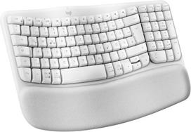 Logitech Wave Keys belaidė ergonomiška klaviatūra, paminkštintas riešo atlošas, patogus natūralus rašymas, lengvas perjungimas, bluetooth, logi bolt, multi-os, windows/mac, vokiškas Qwertz išdėstymas, balta